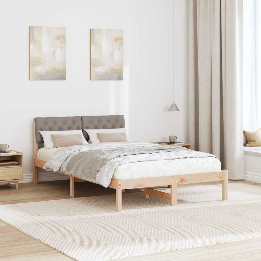 Ágykeret fejtámlával Barna és taupe 120 x 190 cm Tömör fenyőfa