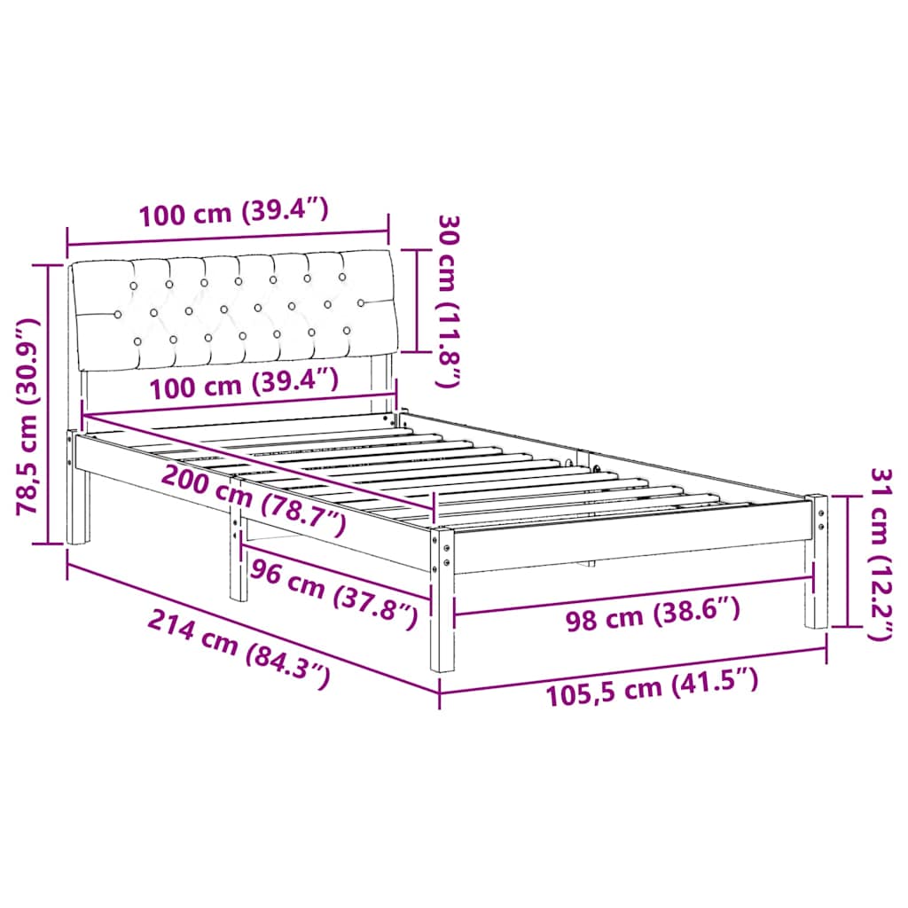Ágykeret fejtámlával Barna és fekete 100 x 200 cm Tömör fenyőfa