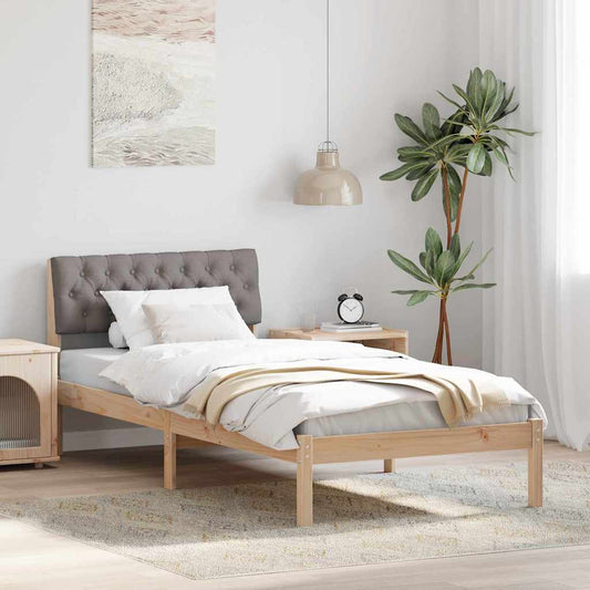Ágykeret fejtámlával Barna és taupe 90 x 190 cm Tömör fenyőfa