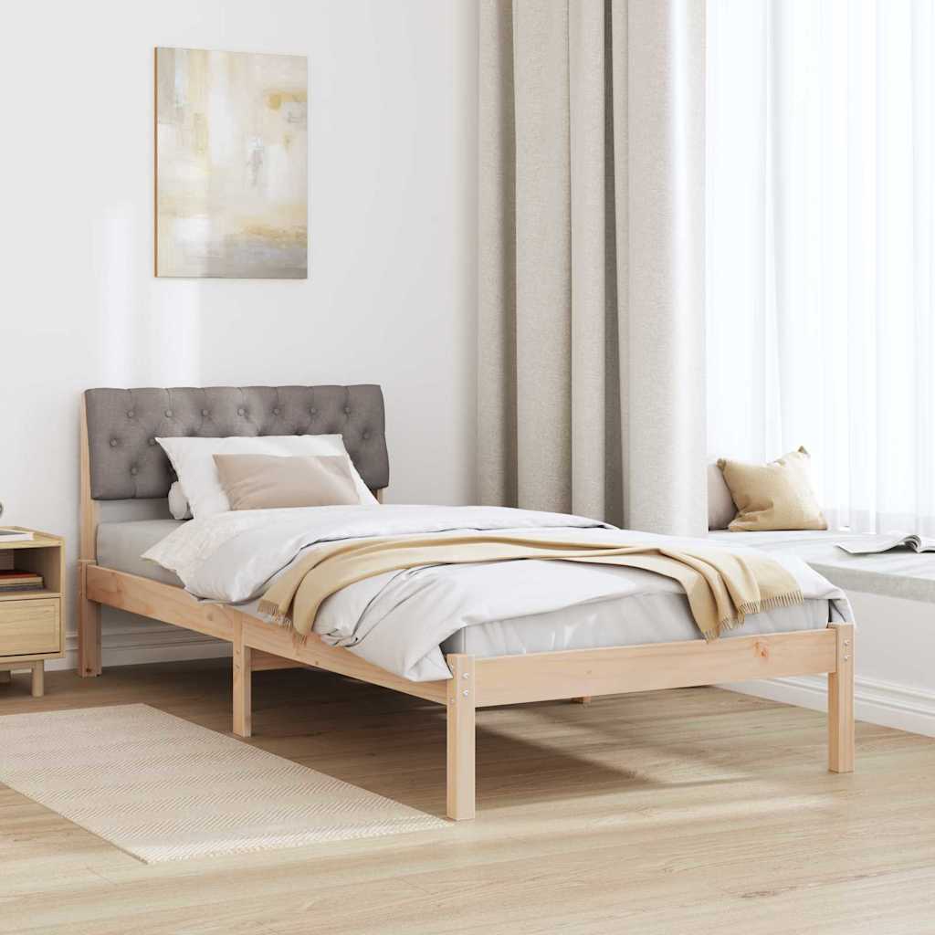 Ágykeret fejtámlával Barna és taupe 90 x 190 cm Tömör fenyőfa