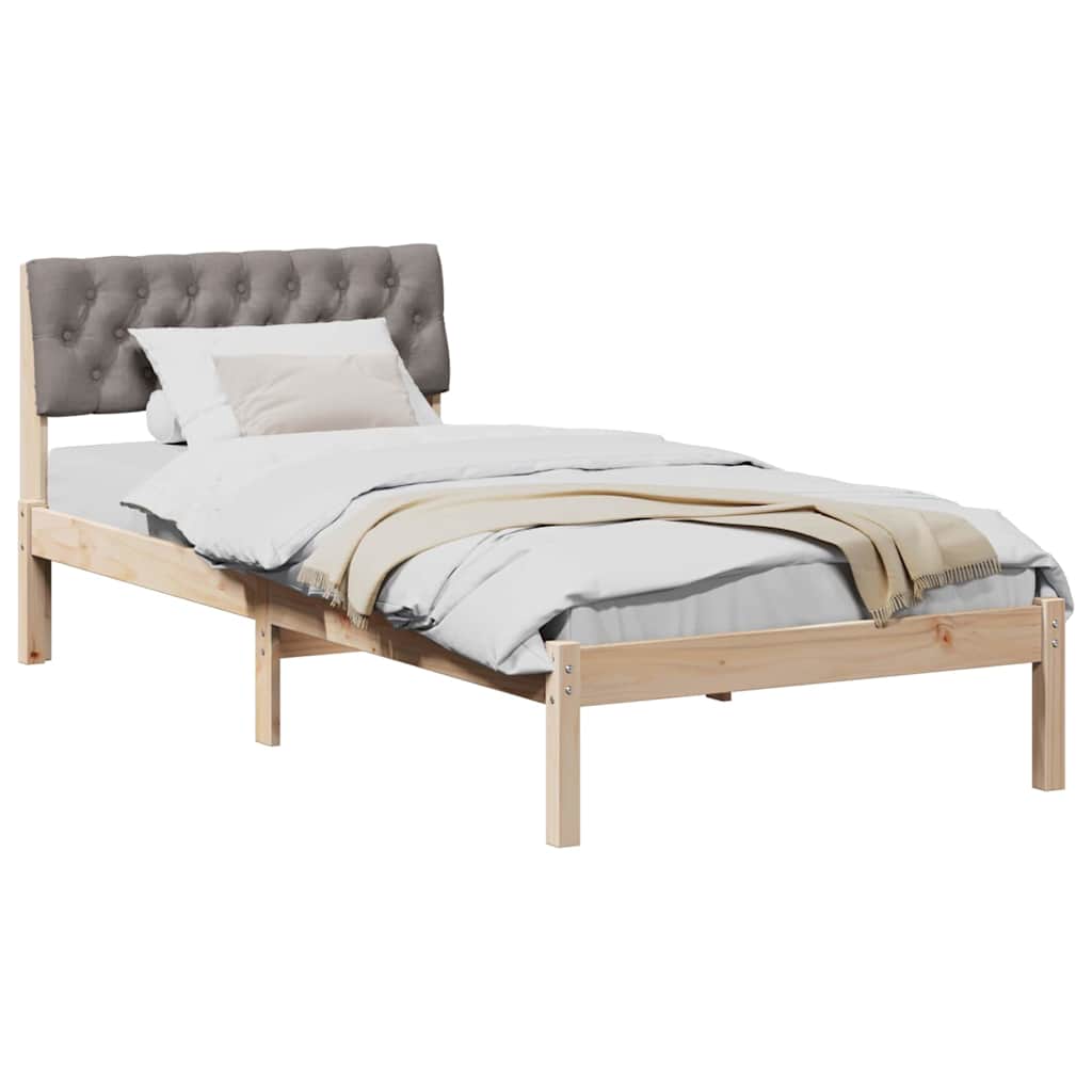 Ágykeret fejtámlával Barna és taupe 90 x 190 cm Tömör fenyőfa