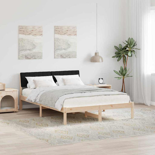 Ágykeret fejtámlával Barna és fekete 135 x 190 cm Tömör fenyőfa