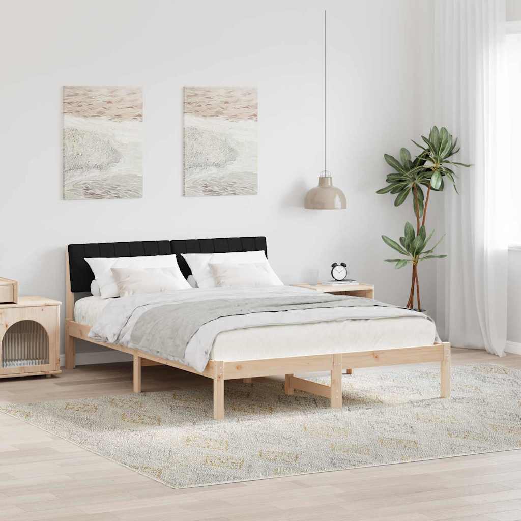 Ágykeret fejtámlával Barna és fekete 135 x 190 cm Tömör fenyőfa