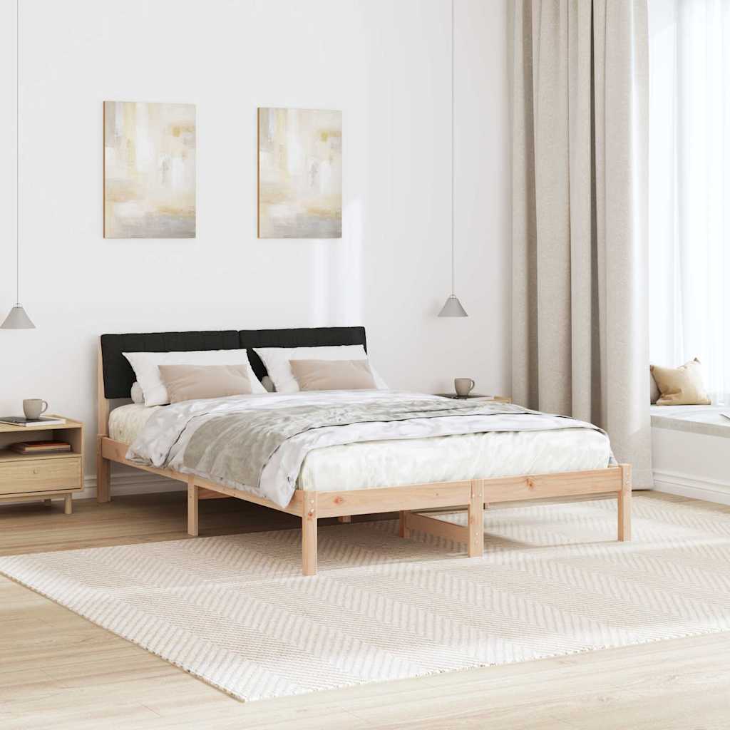 Ágykeret fejtámlával Barna és fekete 135 x 190 cm Tömör fenyőfa