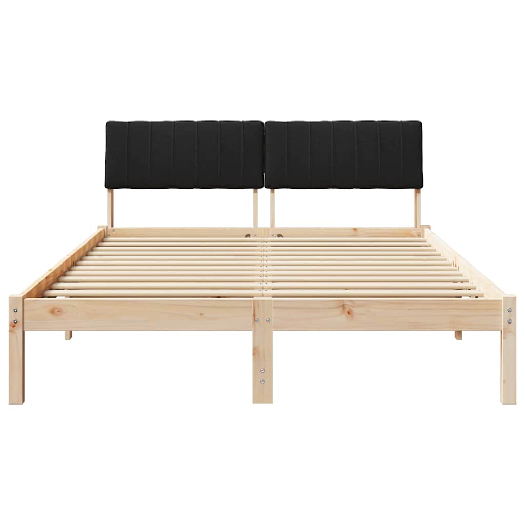 Ágykeret fejtámlával Barna és fekete 135 x 190 cm Tömör fenyőfa