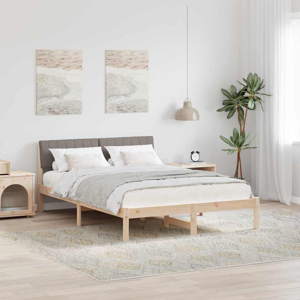 Ágykeret fejtámlával Barna és taupe 135 x 190 cm Tömör fenyőfa