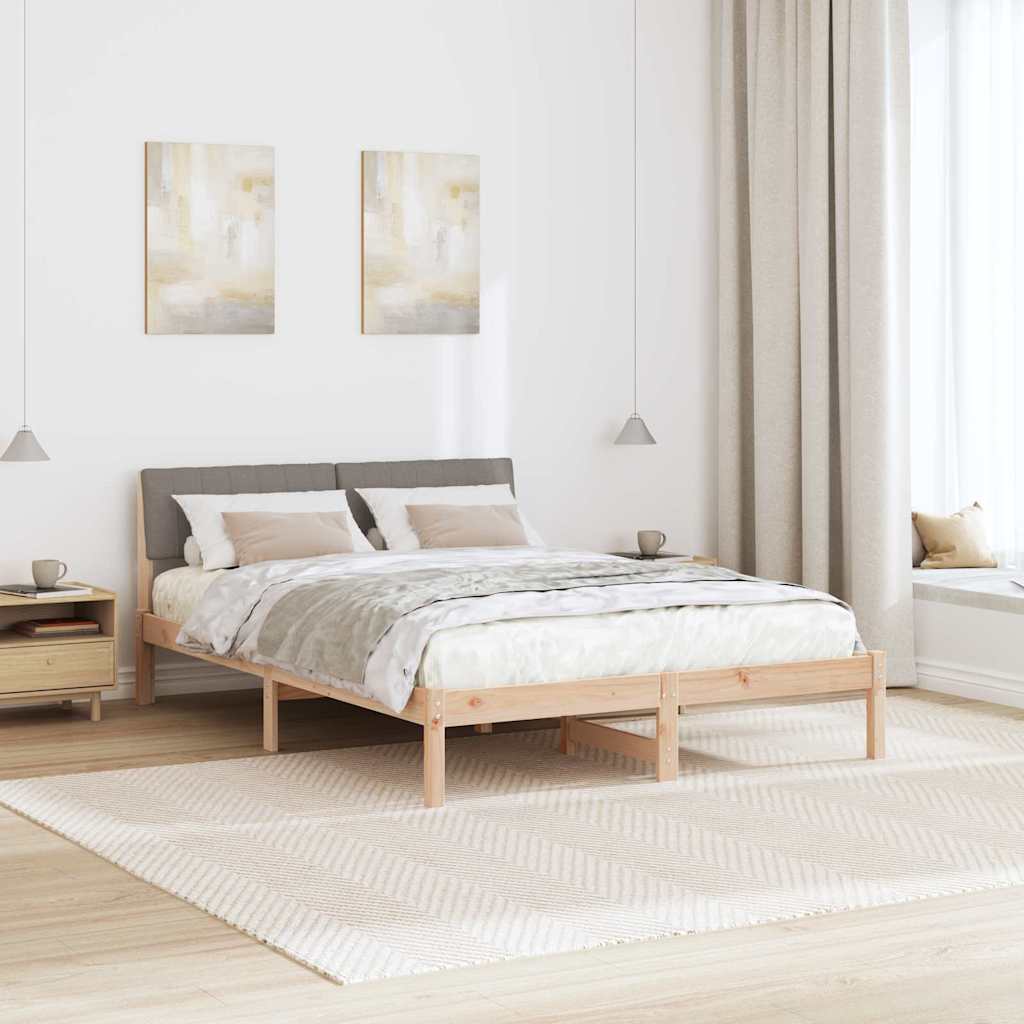 Ágykeret fejtámlával Barna és taupe 135 x 190 cm Tömör fenyőfa