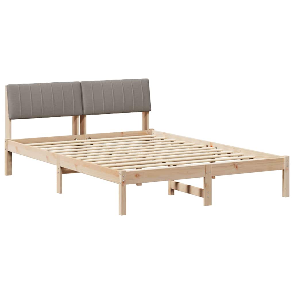 Ágykeret fejtámlával Barna és taupe 135 x 190 cm Tömör fenyőfa