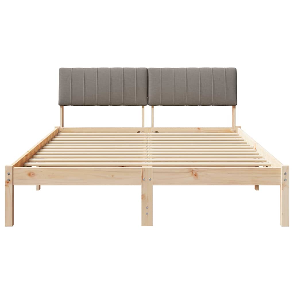 Ágykeret fejtámlával Barna és taupe 135 x 190 cm Tömör fenyőfa