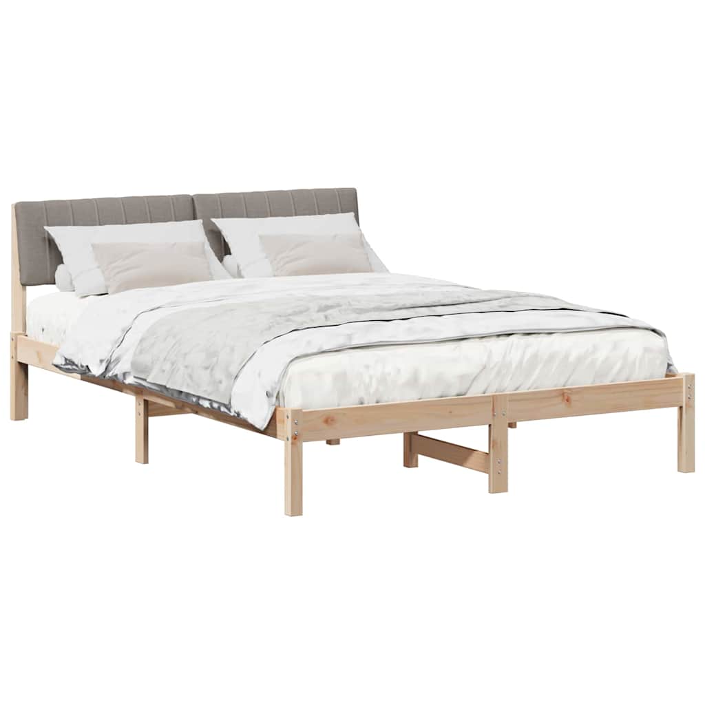 Ágykeret fejtámlával Barna és taupe 135 x 190 cm Tömör fenyőfa