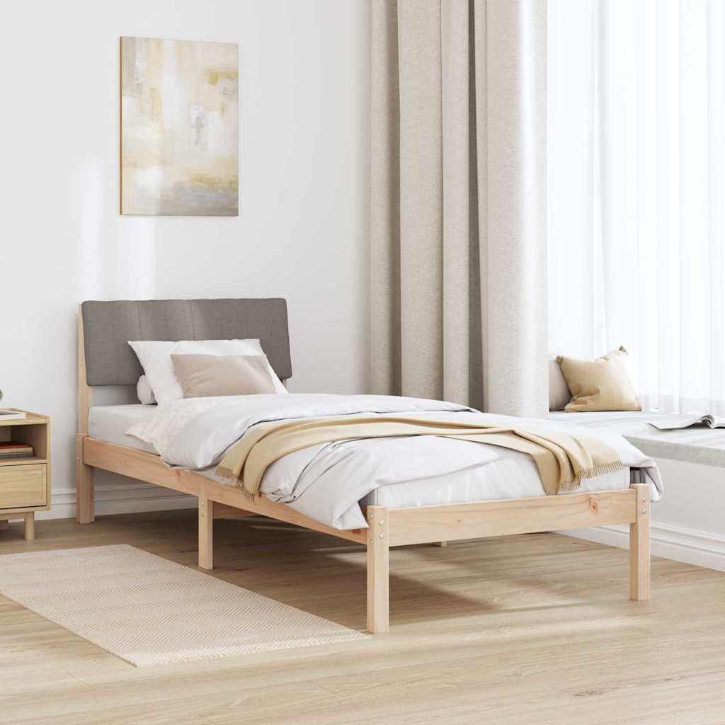 Ágykeret fejtámlával Barna és taupe 75 x 190 cm Tömör fenyőfa