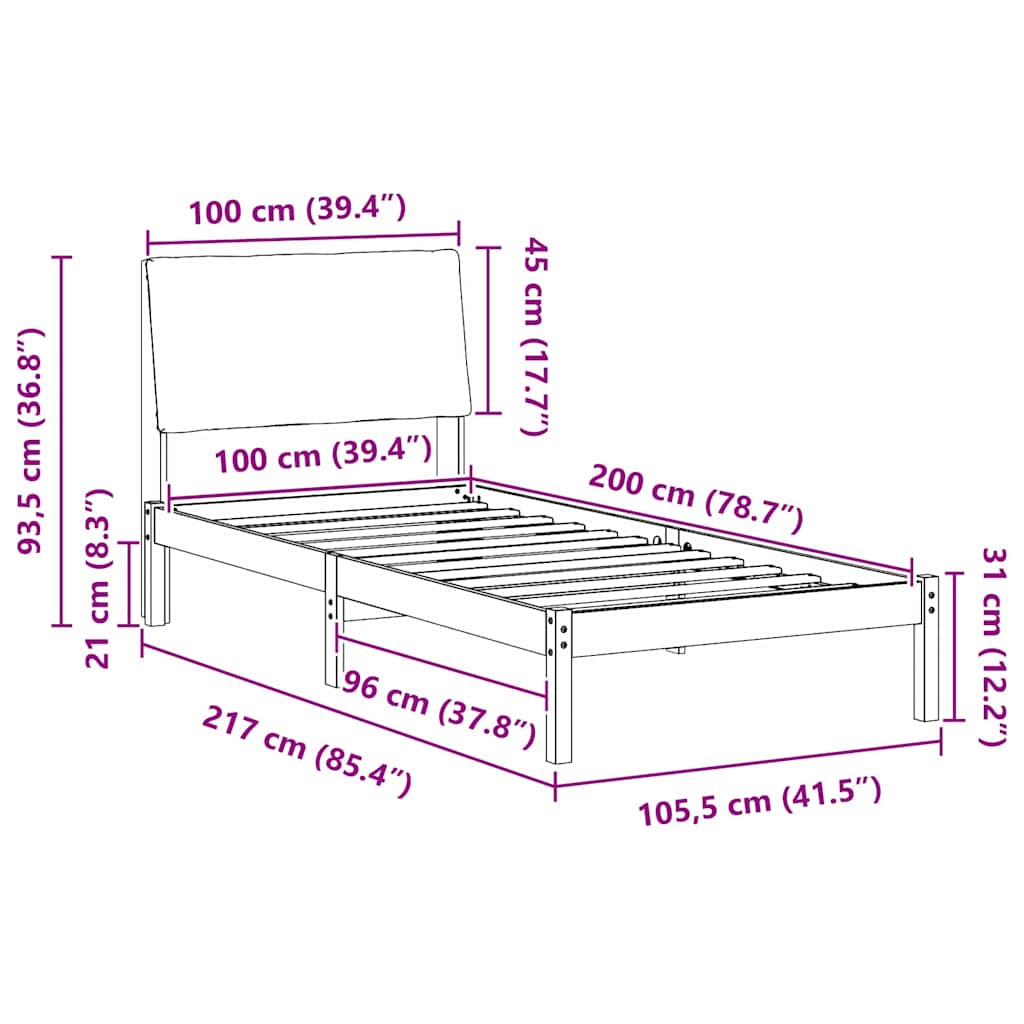 Ágykeret fejtámlával Barna és fekete 100 x 200 cm Tömör fenyőfa