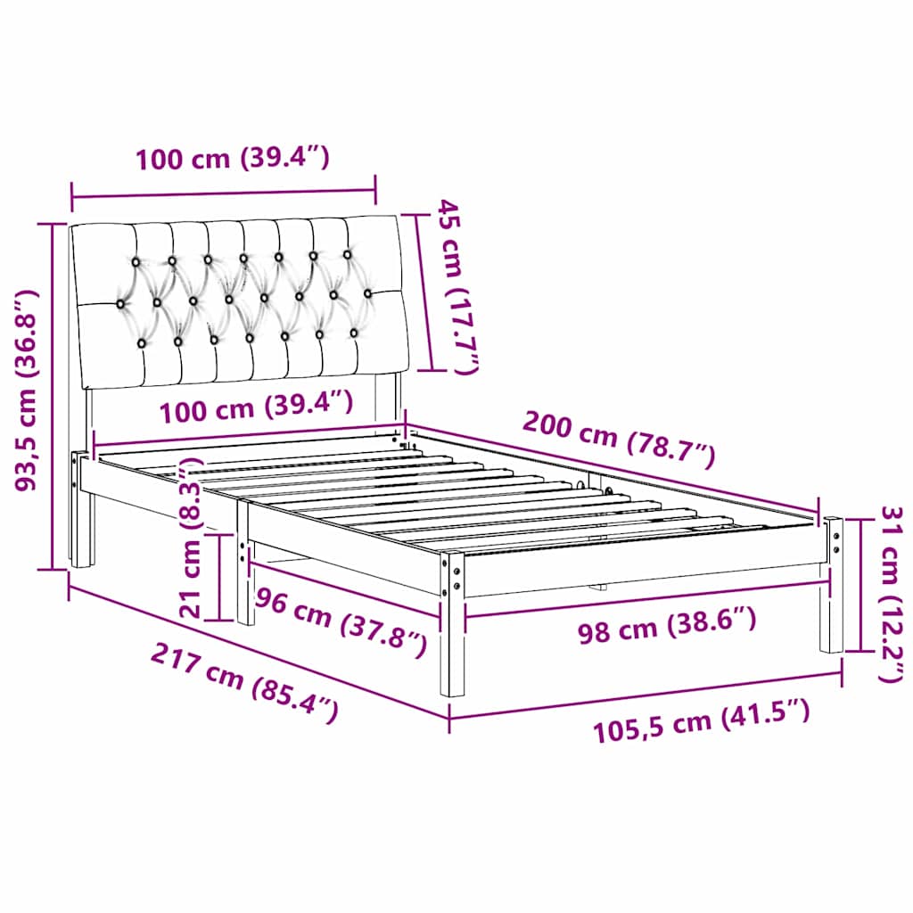 Ágykeret Kárpitozott Fejtámlával fejtámlával Barna 100 x 200 cm