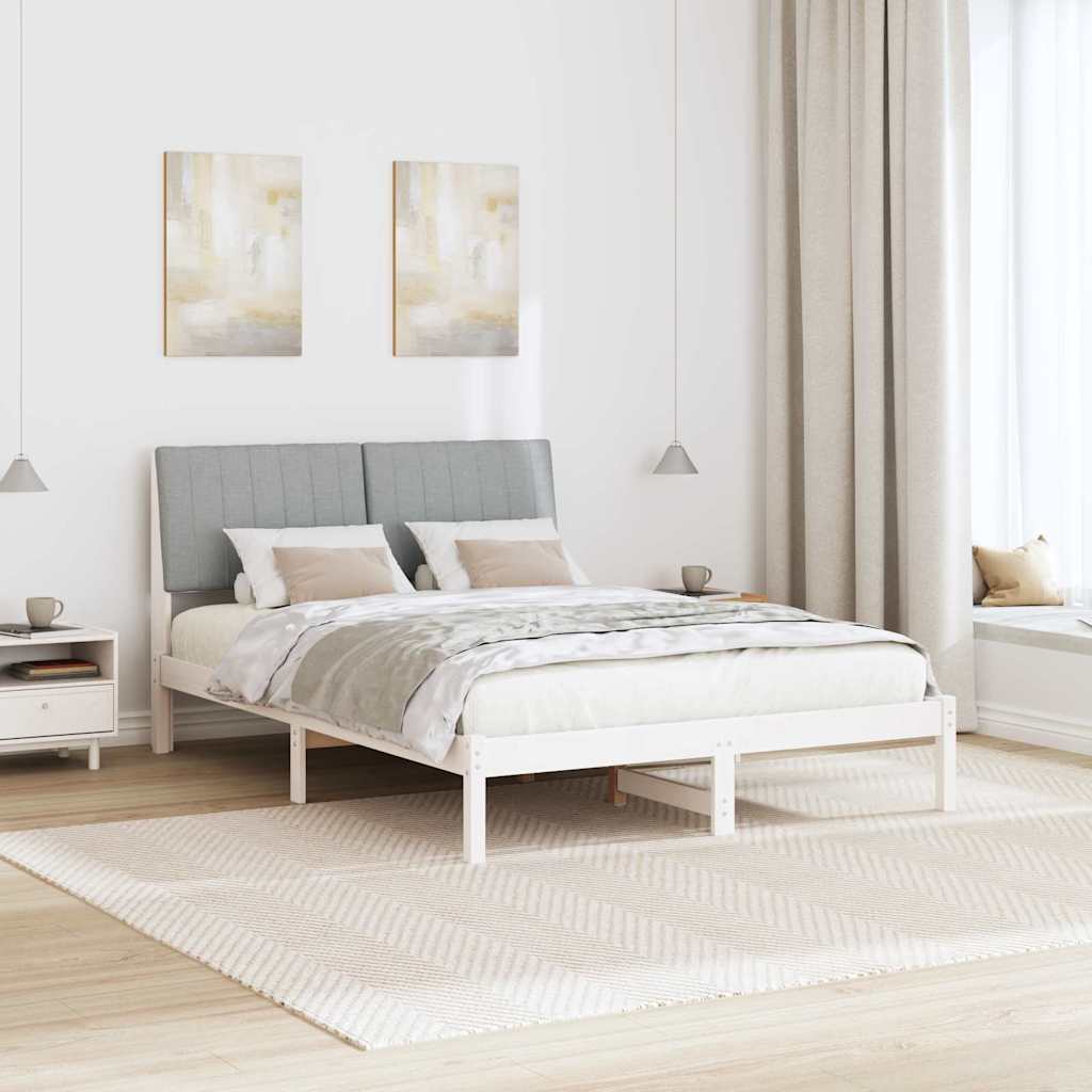 Ágykeret fejtámlával Fehér 135 x 190 cm Tömör fenyőfa