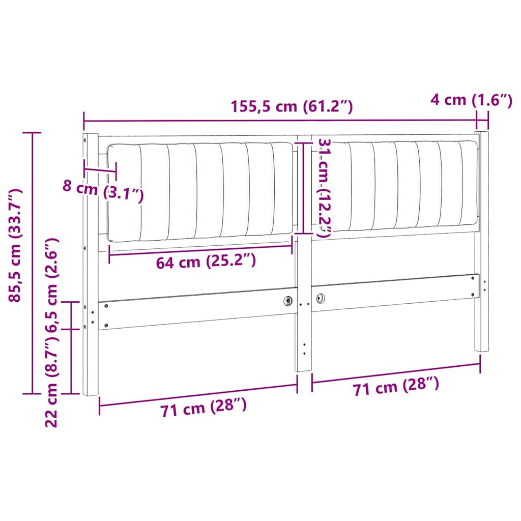 Kárpitozott fejtámla fejtámlával Fehér 150 cm Tömör fenyőfa