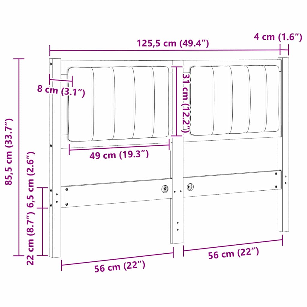 Kárpitozott fejtámla fejtámlával Barna 120 cm Tömör fenyőfa