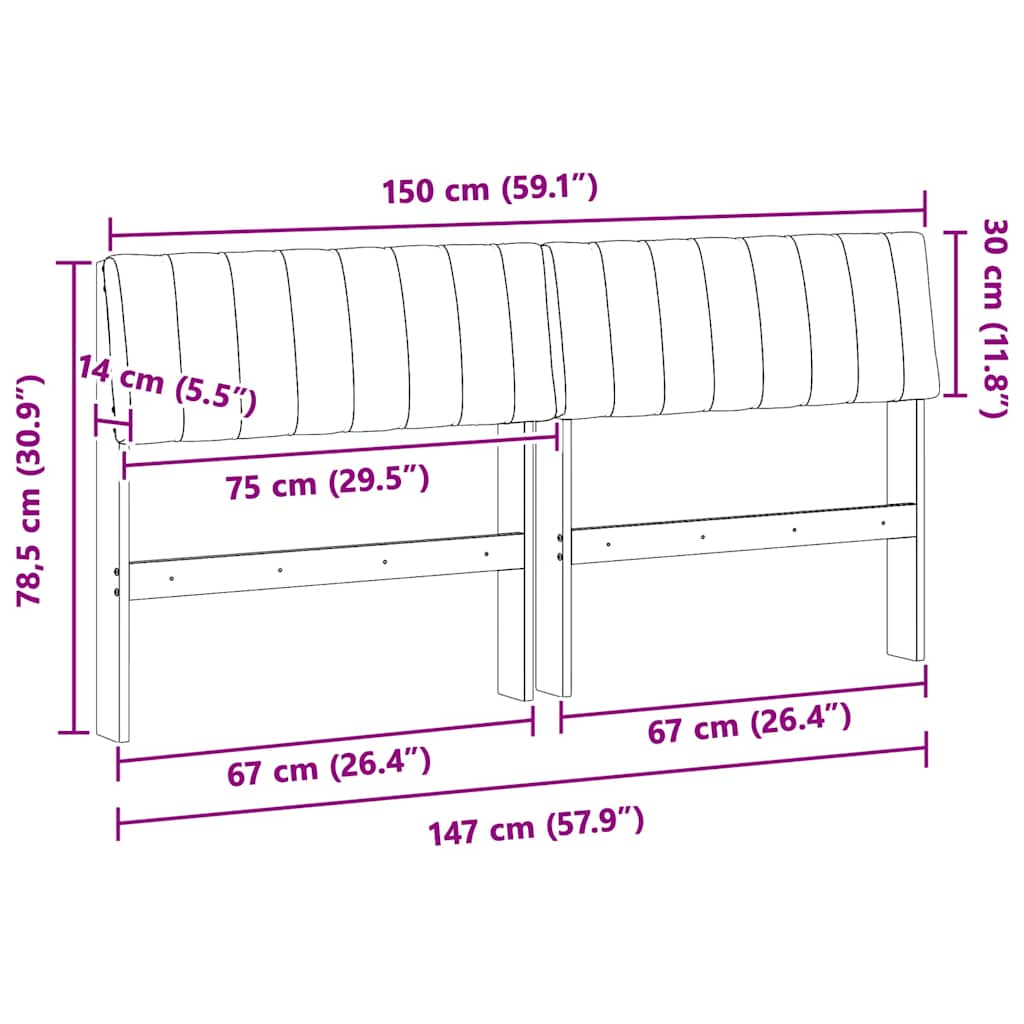 Kárpitozott fejtámla Világosszürke 150 cm Tömör fenyőfa