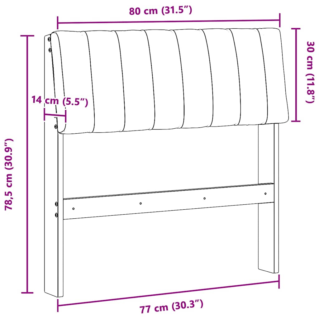Kárpitozott fejtámla Fekete 80 cm Tömör fenyőfa