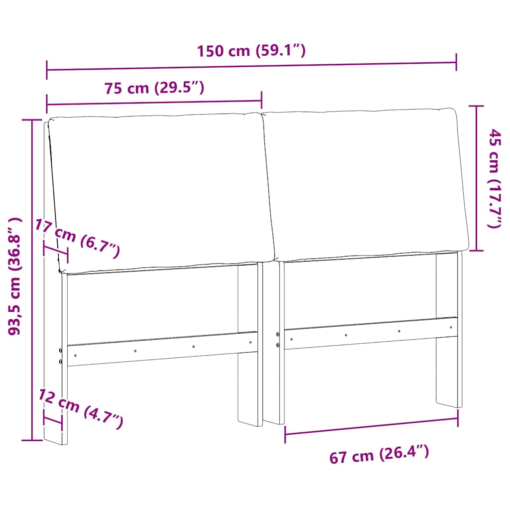 Kárpitozott fejtámla Tópszínű 150 cm Tömör fenyőfa