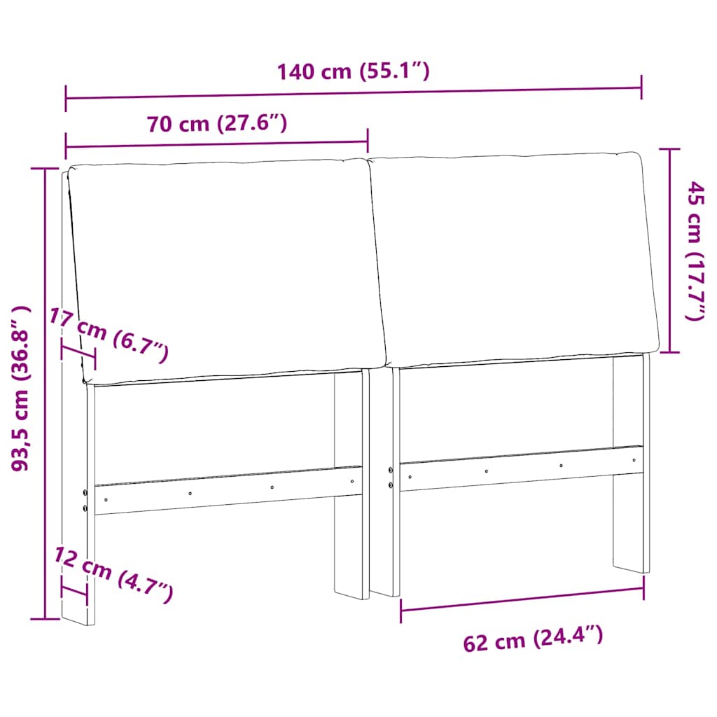 Kárpitozott fejtámla Világosszürke 140 cm Tömör fenyőfa