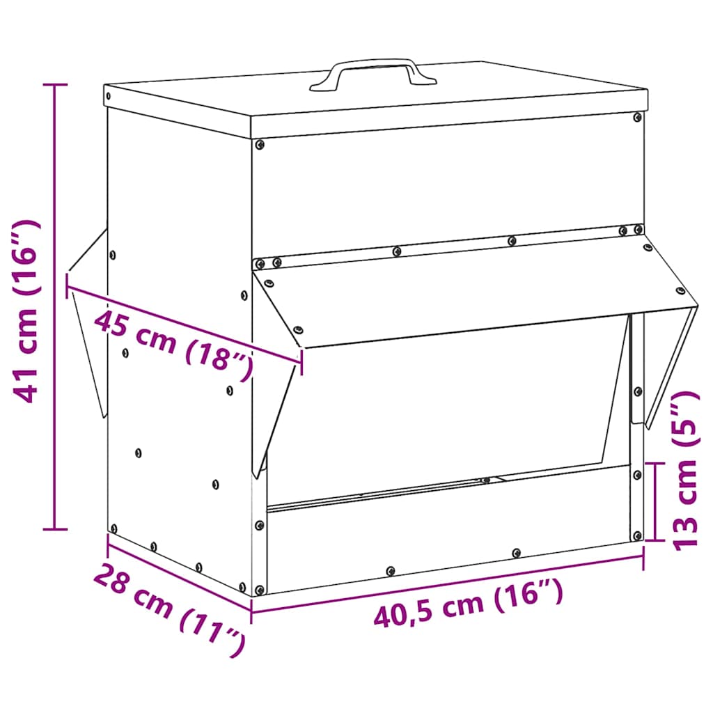Csirke etető Olajzöld 40,5 x 45 x 41 cm Hidegen Hengerelt Acél