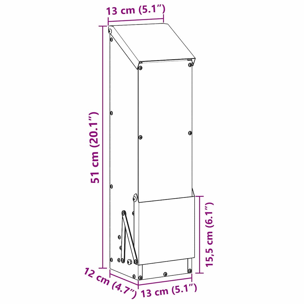 Csirke etető Fekete 13 x 12 x 51 cm Hidegen Hengerelt Acél