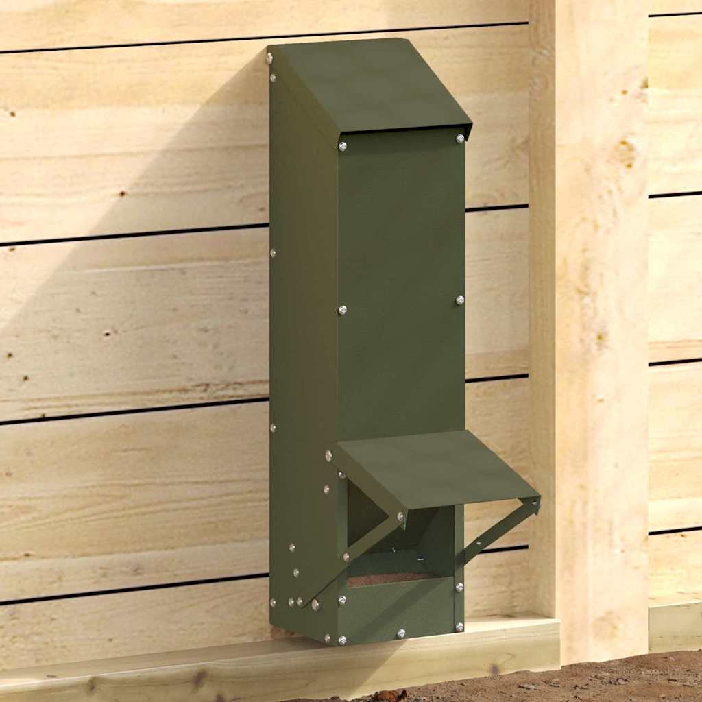 Csirke etető Olajzöld 13 x 12 x 51 cm Hidegen Hengerelt Acél