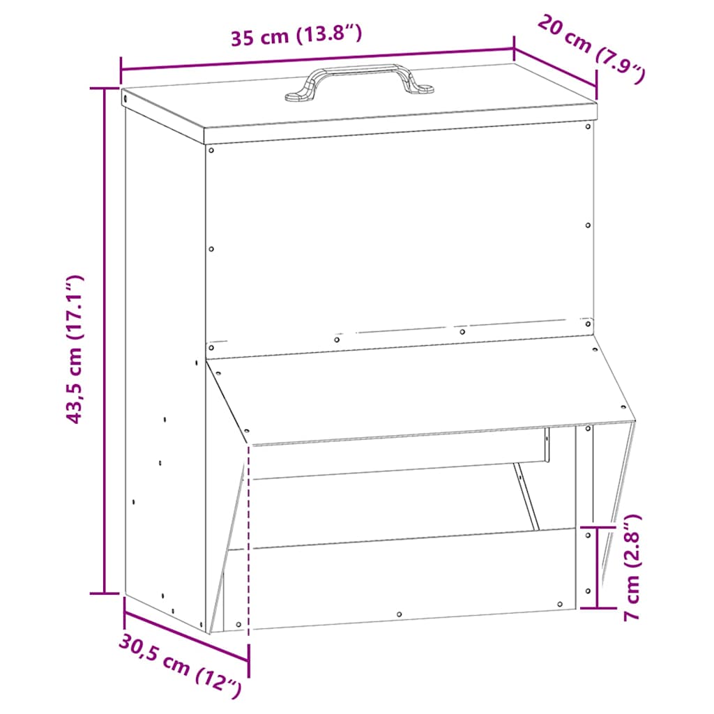 Csirke etető Olajzöld 20 x 25 x 35 cm Hidegen Hengerelt Acél