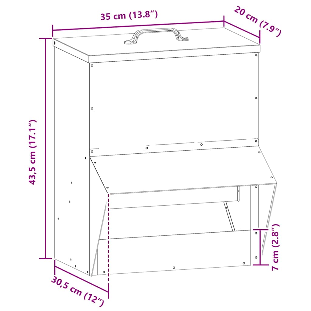 Csirke etető Ezüst 20 x 25 x 35 cm Horganyzott acél