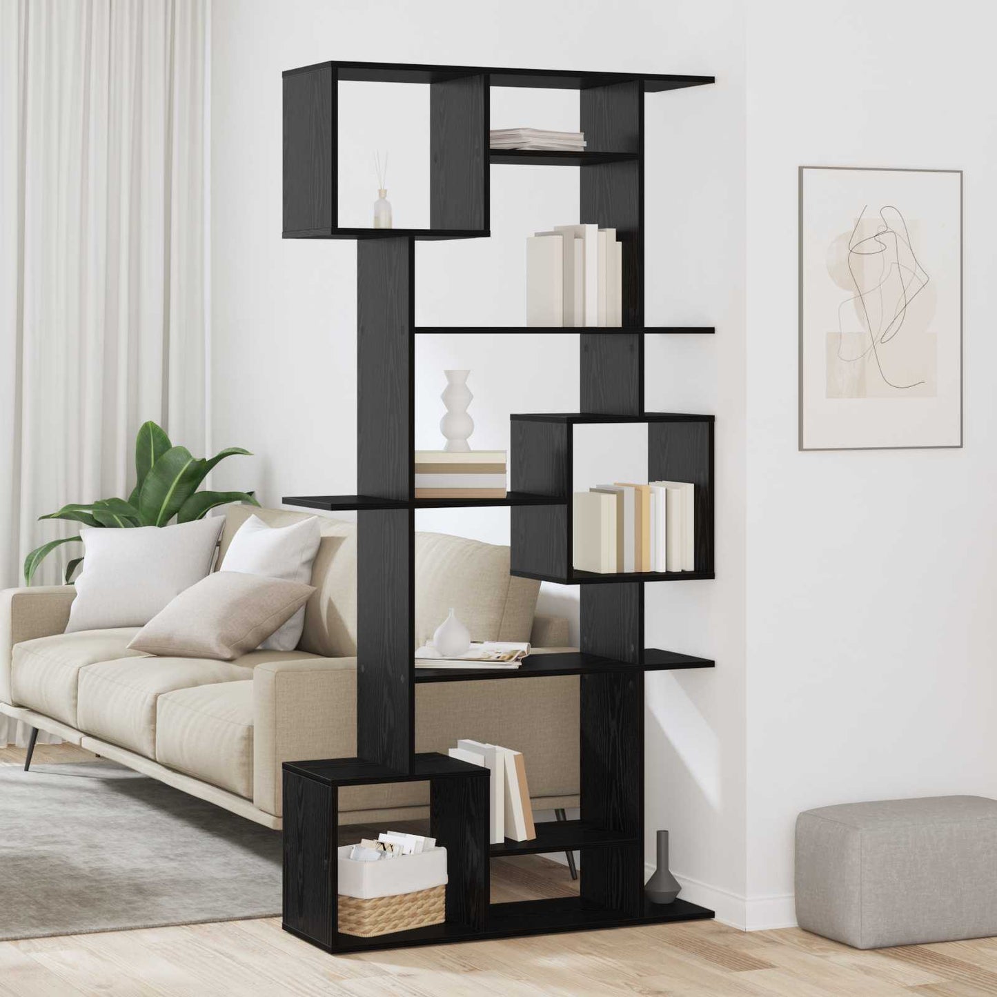 Könyvespolc 9 szintes 92 x 29 x 188 cm Szerelt Fa Fekete tölgy