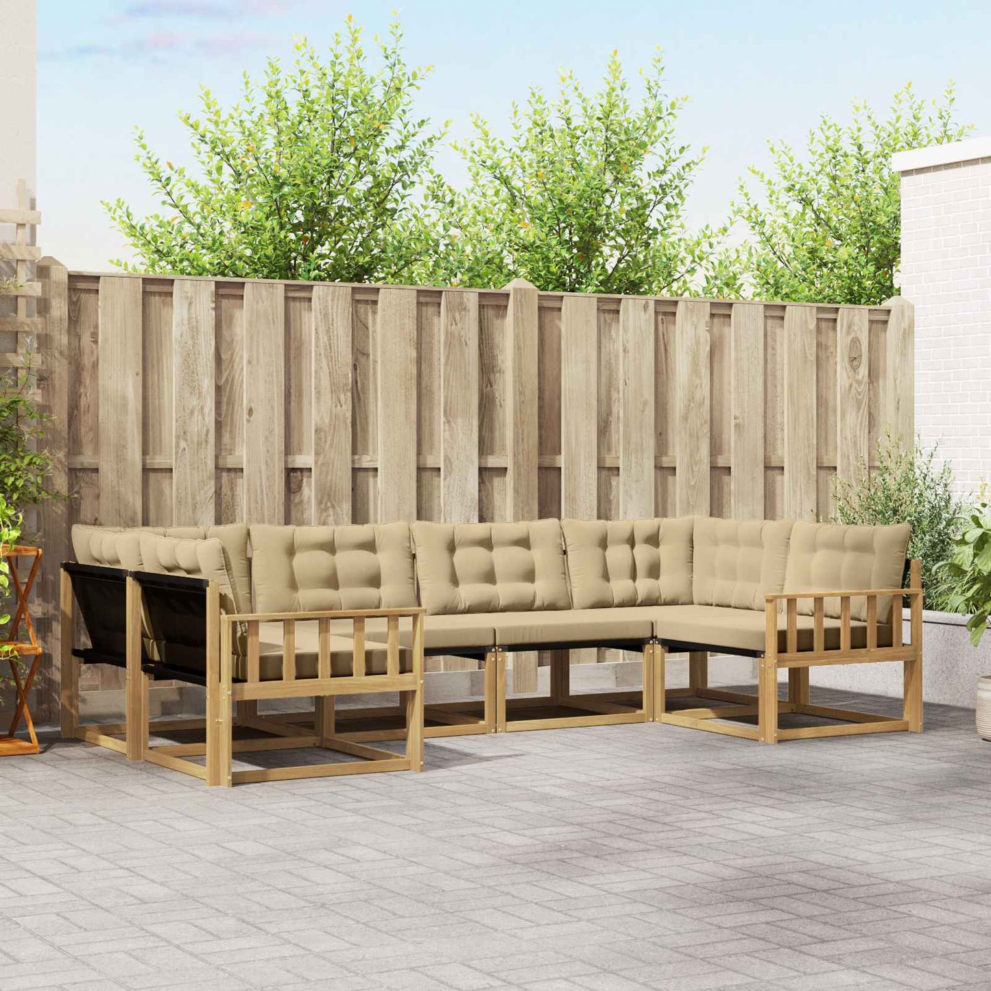 Kültéri kanapé szett 6 db Fehér és Bézs