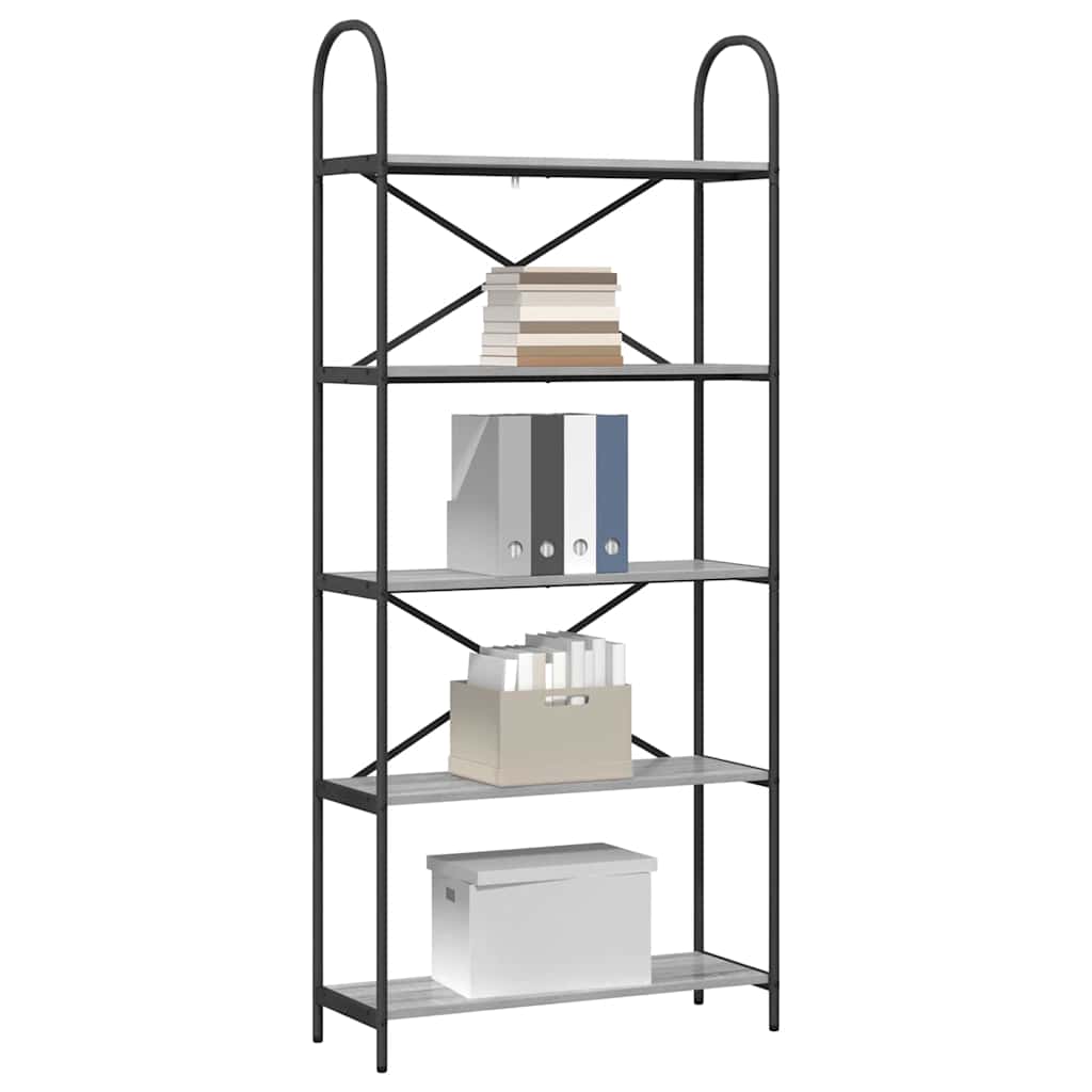 Könyvespolc 5 szintes 80 x 30 x 183 cm Szerelt fa Szürke Sonoma