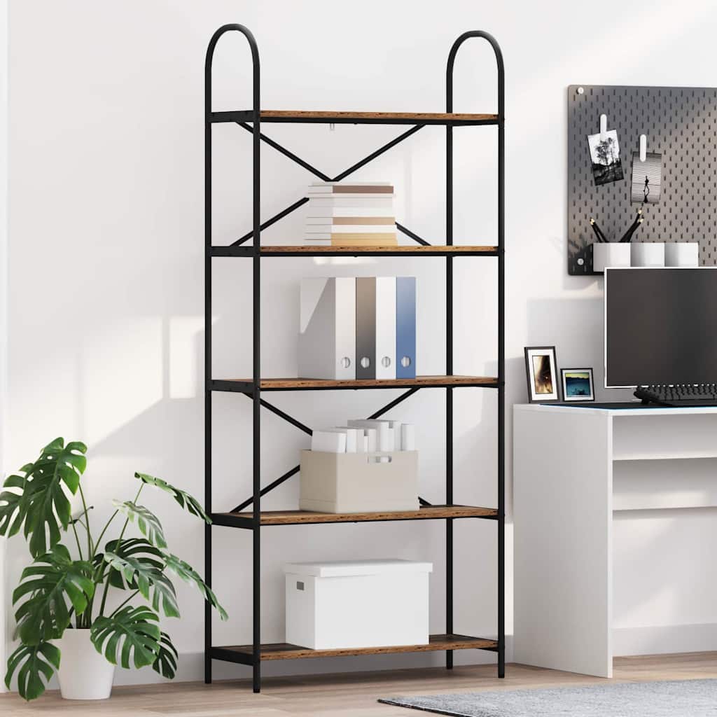 Könyvespolc 5 szintes 80 x 30 x 183 cm Szerelt fa Öreg fa