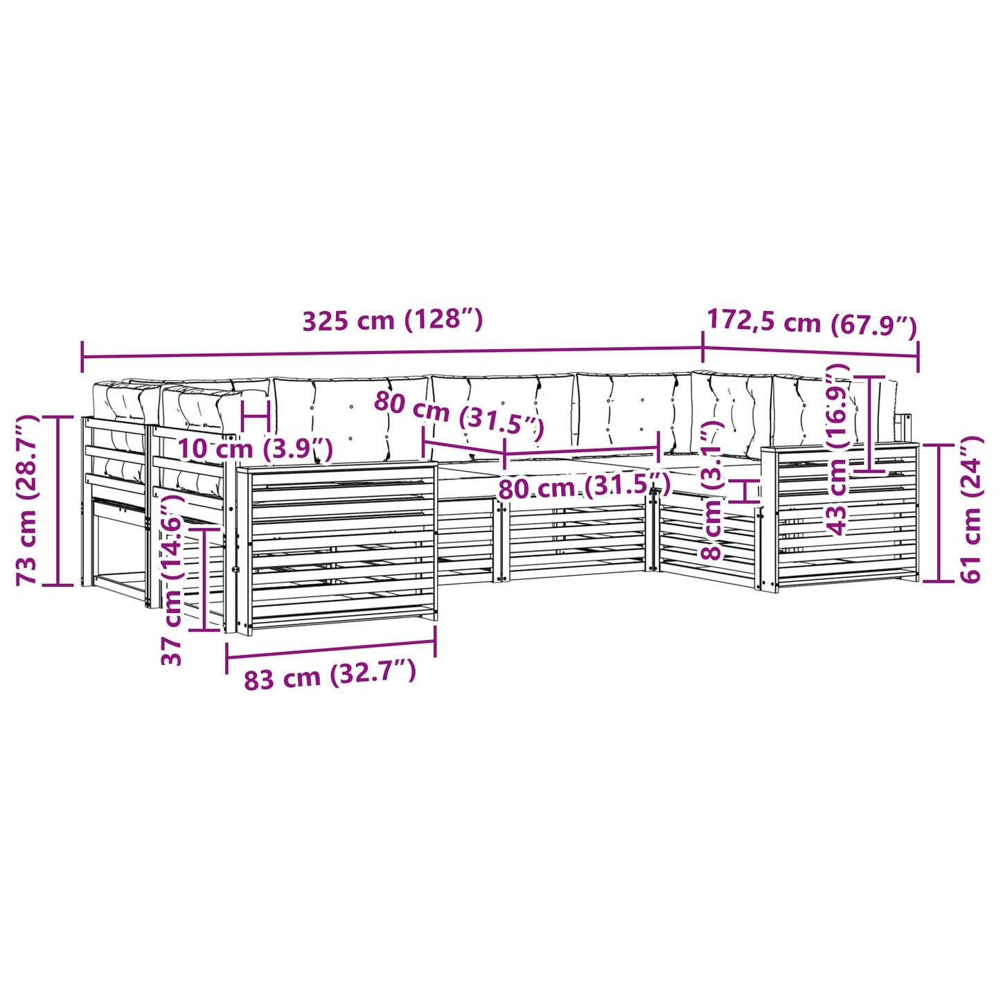 Kültéri kanapé szett 6 db Fehér és Krém színű Tömör Akácfa