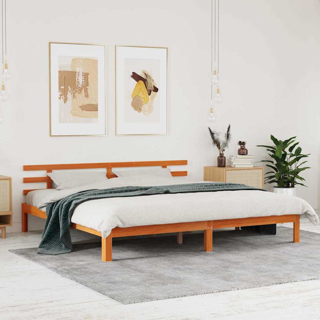 Ágykeret Faggyú barna 203.5 x 205.5 x 69.5 cm Tömör fenyőfa