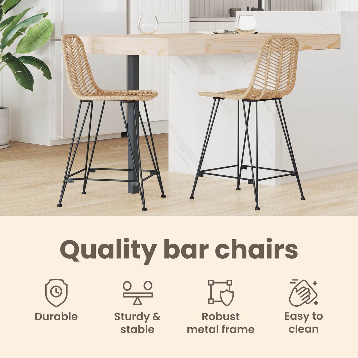 Bárszék 2 pcs 44,5 x 54,5 x 97,5 cm Rattan és Vas