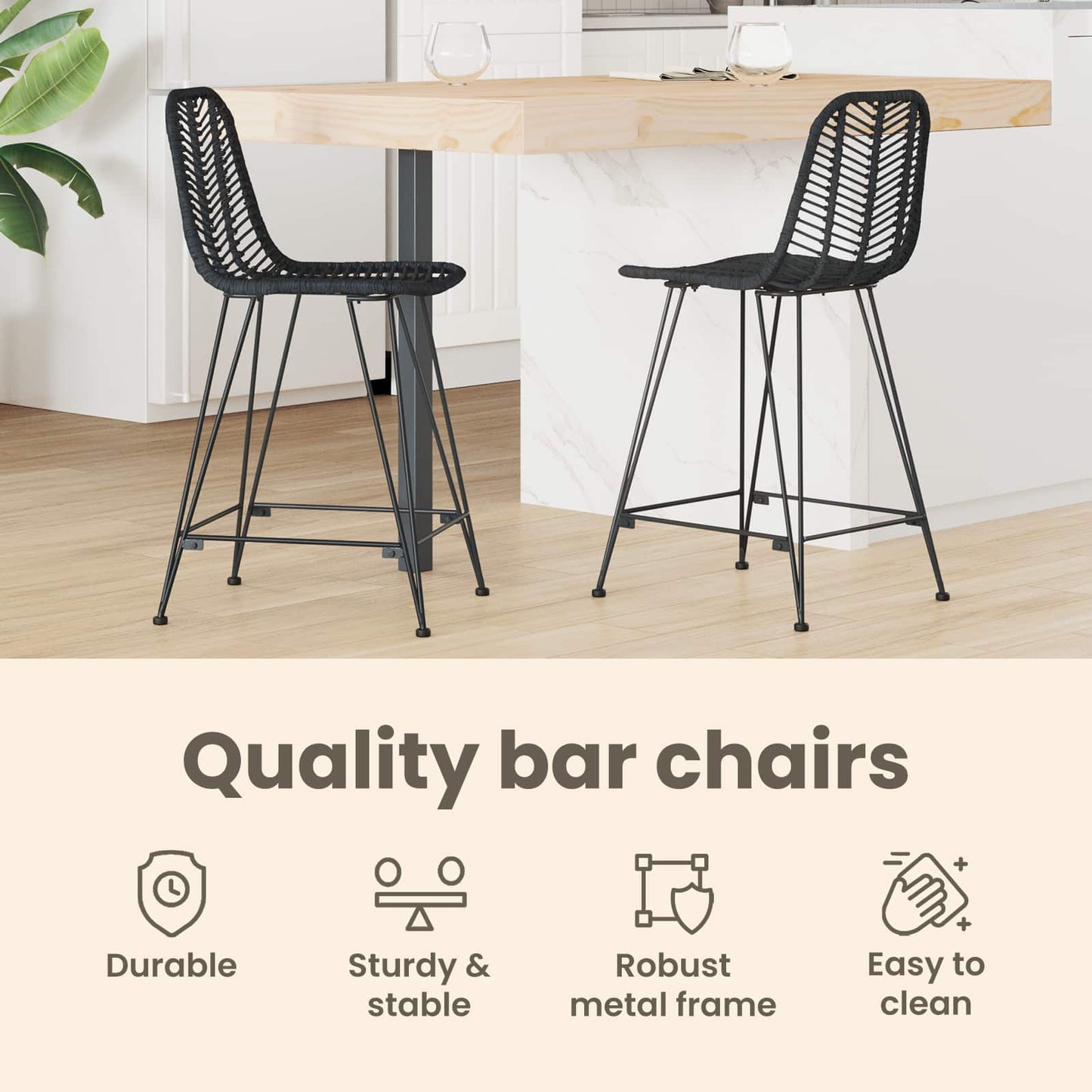 Bárszék 2 pcs 44,5 x 54,5 x 97,5 cm Rattan és Vas