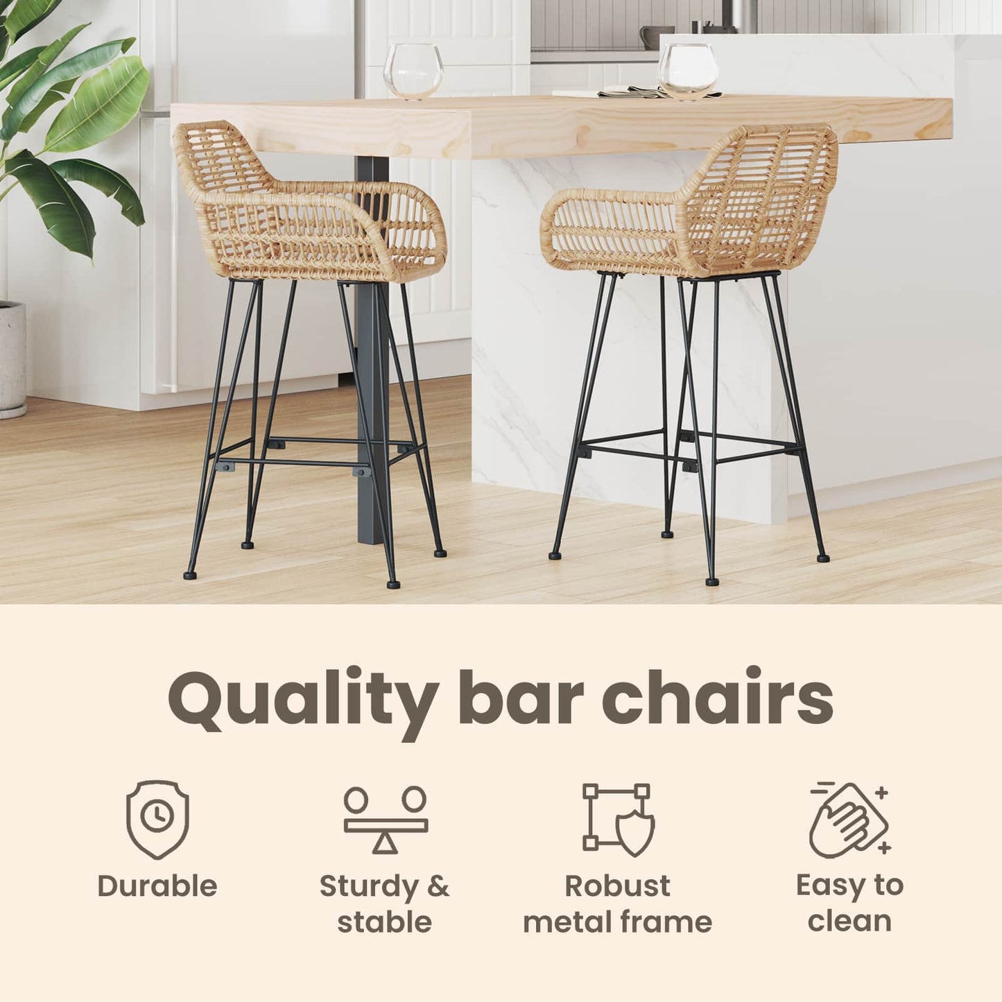Bárszék 2 pcs 55 x 52 x 92 cm Rattan és Vas