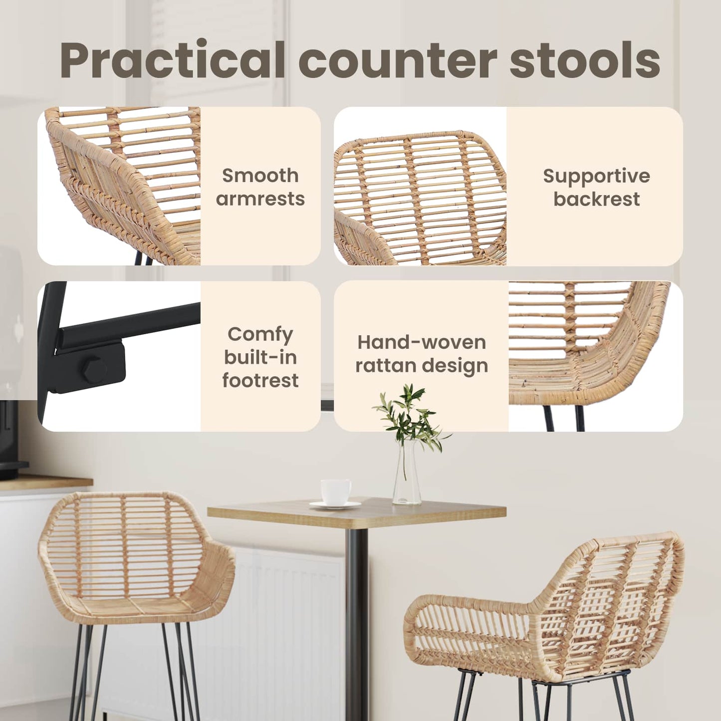 Bárszék 2 pcs 55 x 52 x 92 cm Rattan és Vas