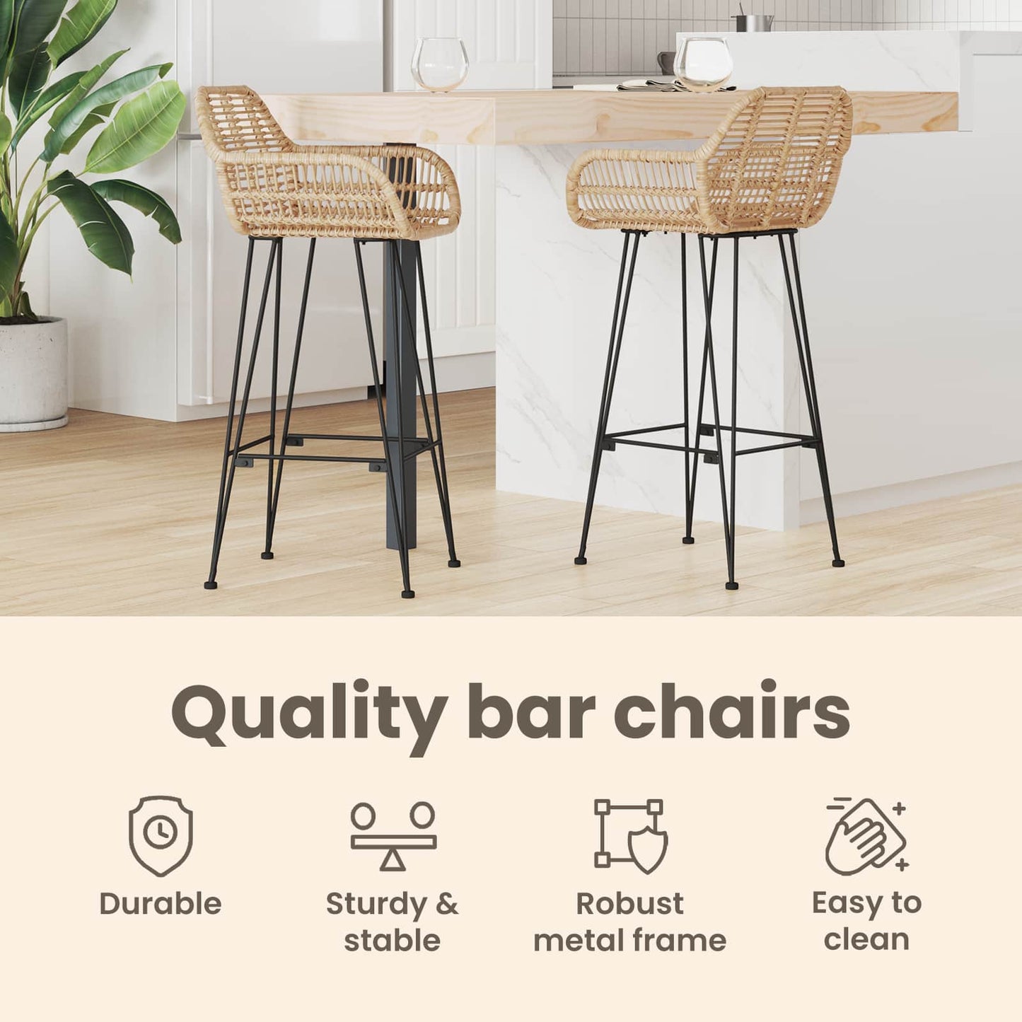 Bárszék 2 pcs 55 x 52 x 105 cm Rattan és Vas