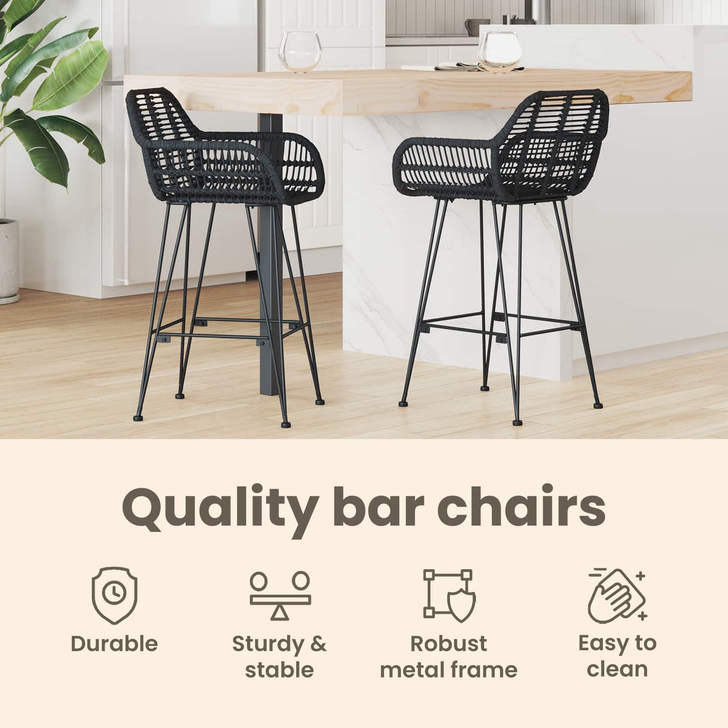 Bárszék 2 pcs 55 x 52 x 92 cm Rattan és Vas