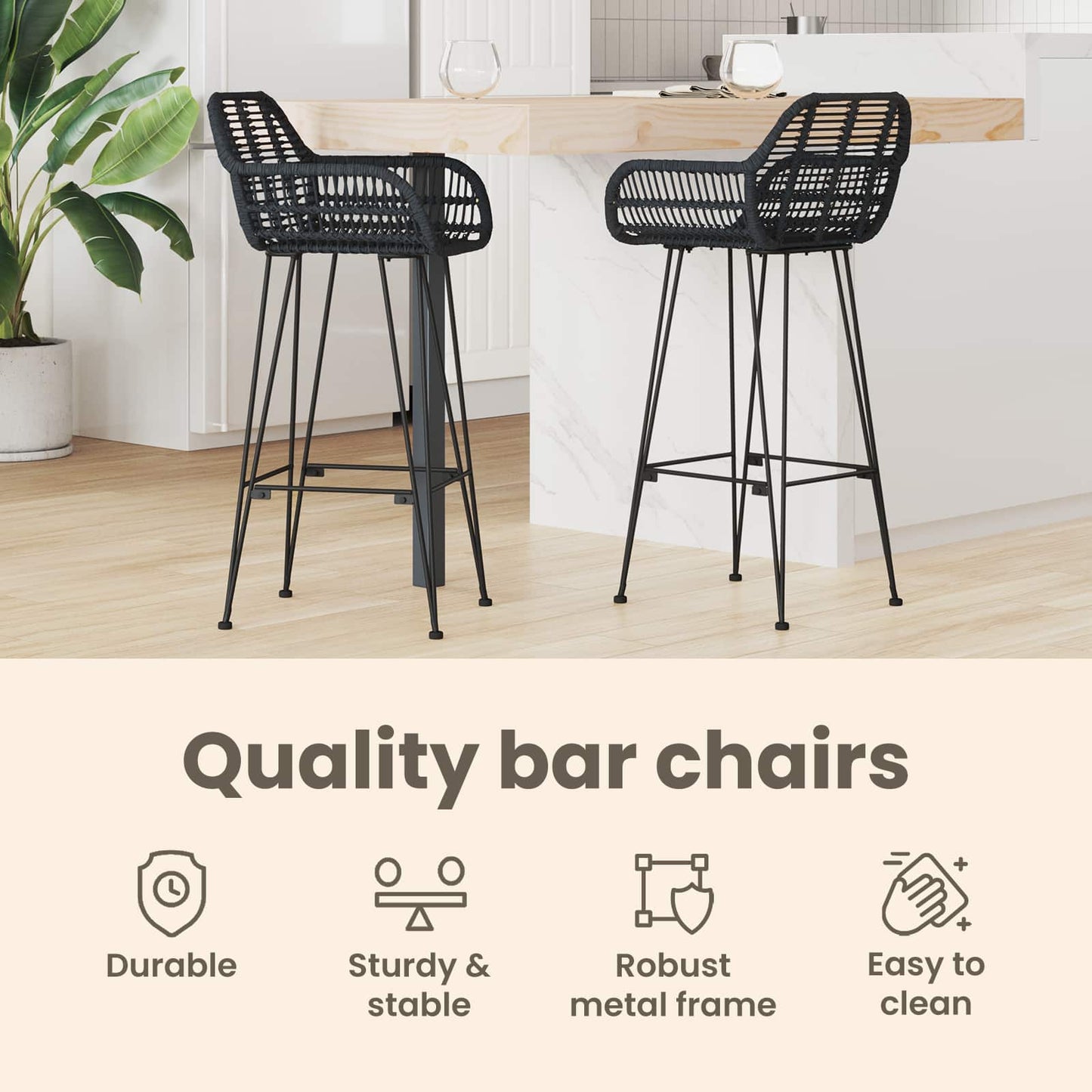 Bárszék 2 pcs 55 x 52 x 105 cm Rattan és Vas