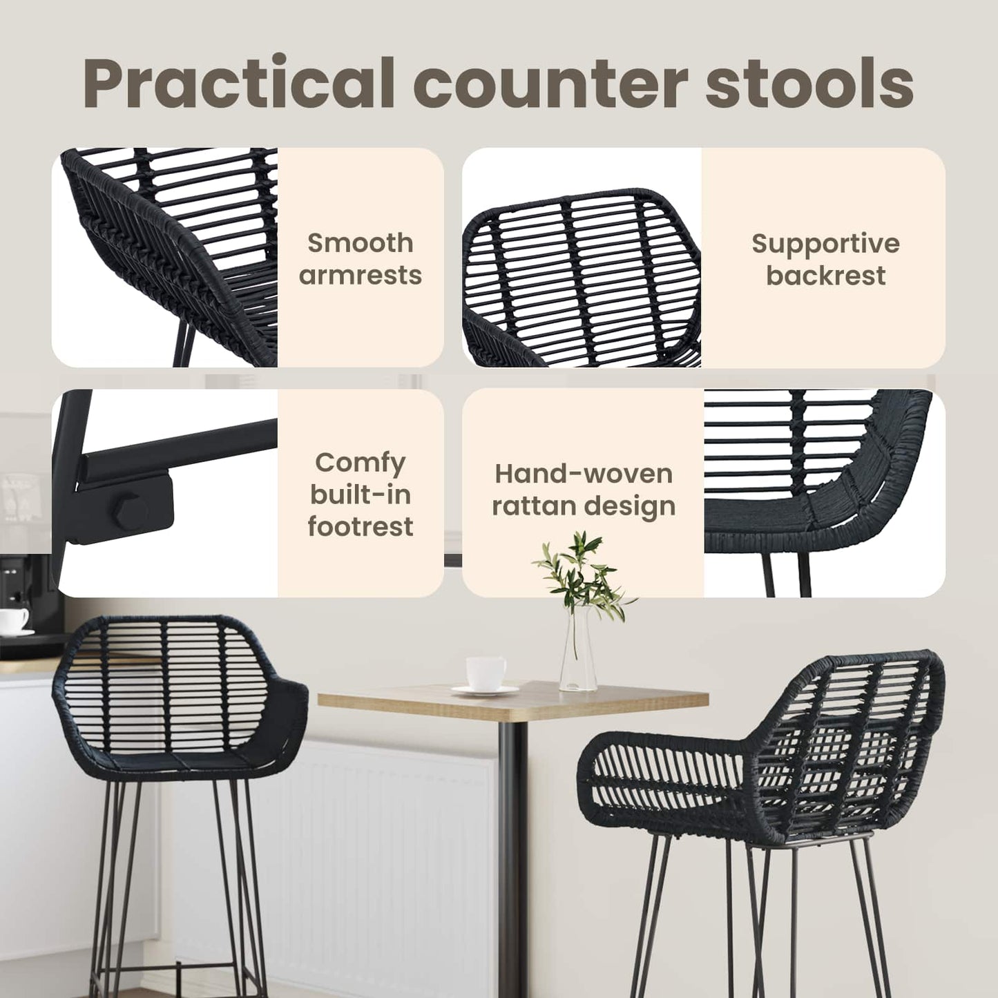 Bárszék 2 pcs 55 x 52 x 105 cm Rattan és Vas