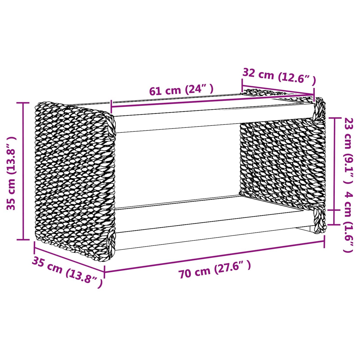 Dohányzóasztal Természetes 70 x 35 x 35 cm Tömör Mahagóni Fa
