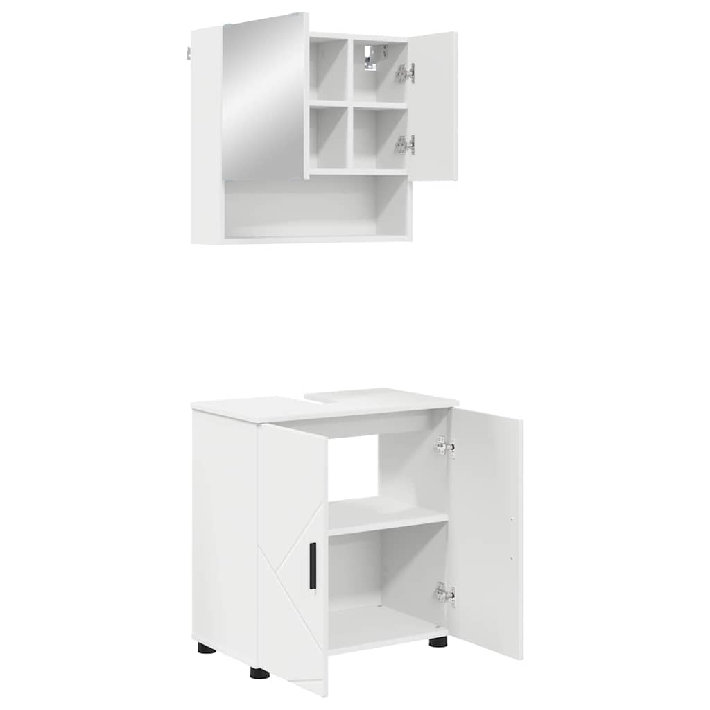 Fürdőszoba bútor szett tárolóval 2 pcs Fehér Faanyag & Fém