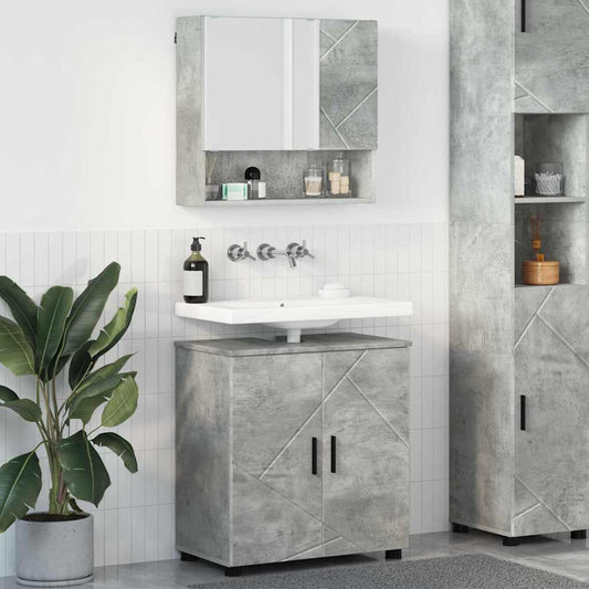Fürdőszoba bútor szett ajtóval 2 pcs Beton Szürke Faanyag & Fém