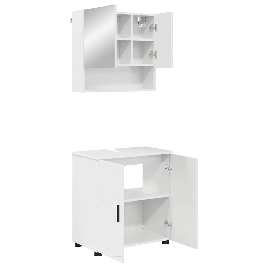 Fürdőszoba bútor szett 2 pcs Magas Fényű Fehér Faanyag & Fém