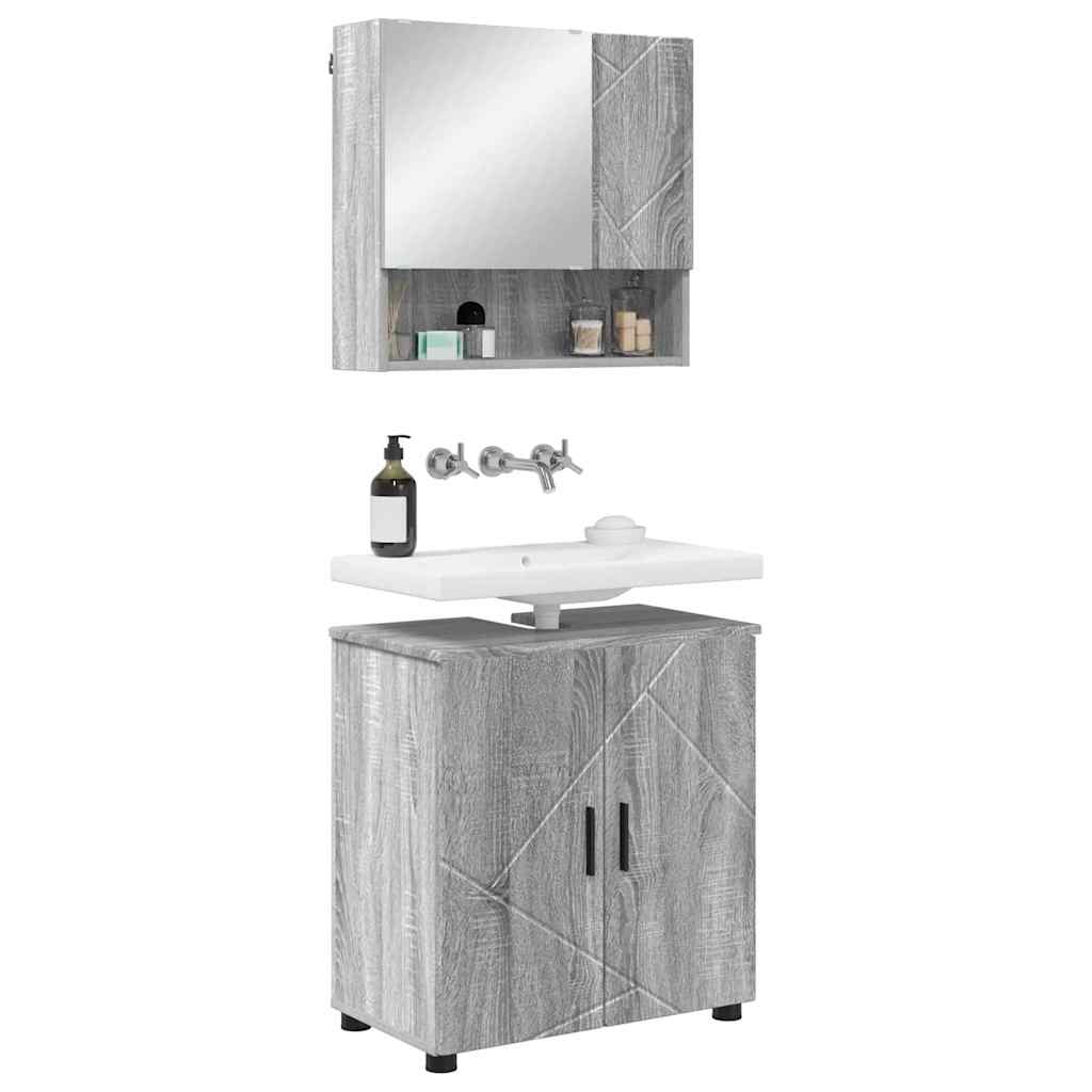 Fürdőszoba bútor szett 2 db Szürke Sonoma 61 x 35 x 64 cm