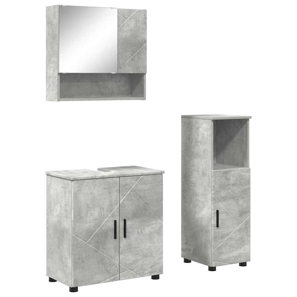 Fürdőszoba bútor szett tárolóval 3 pcs Beton szürke Faanyag