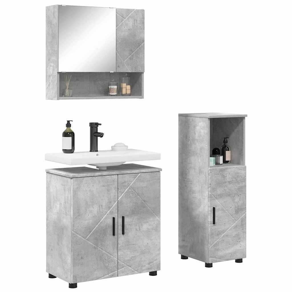 Fürdőszoba bútor szett tárolóval 3 pcs Beton szürke Faanyag